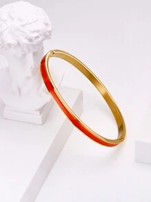 窄款不锈钢手镯，彩色珐琅装饰金色树脂涂层时尚女士袖口手链，进口商品