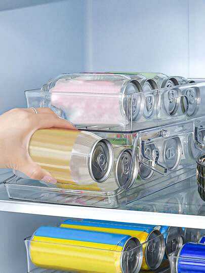 1pc Double Layer Rolling Canned Beverage Storage Rack For Fridge & Kitchen Organizer