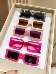 5 片裝時尚方形塑膠框女士眼鏡帶裝飾 - 彩色 - 查看 1