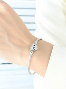 1pc Stainless Steel Personalized Bangle Engraved With 26 Alphabets, Suitable For Daily Wear And Gifting To Friends - Silver - View 2