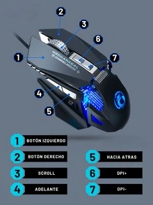 1 Pieza Mouse Gamer Alámbrico Profesional Original 7 Botones Ergonómico 1000/1600/2400/3200/4800/7200 DPI cable de fibra trenzado de alta velocidad de 6 pies y 3 mm y un conector USB  IMICE T-96 RGB - Negro - Ver 3