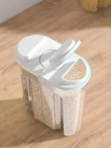 1個透明密封廚房儲物容器,大容量穀物儲備罐帶雙扣環,防蟲多功能食品整理盒 - 透明白 - 查看 6