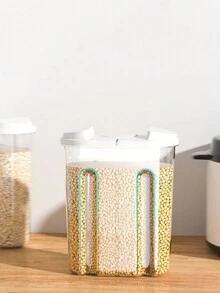 1個透明密封廚房儲物容器,大容量穀物儲備罐帶雙扣環,防蟲多功能食品整理盒 - 透明白 - 查看 5