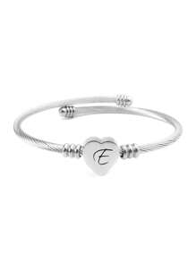 1pc Stainless Steel Personalized Bangle Engraved With 26 Alphabets, Suitable For Daily Wear And Gifting To Friends - Silver - View 5