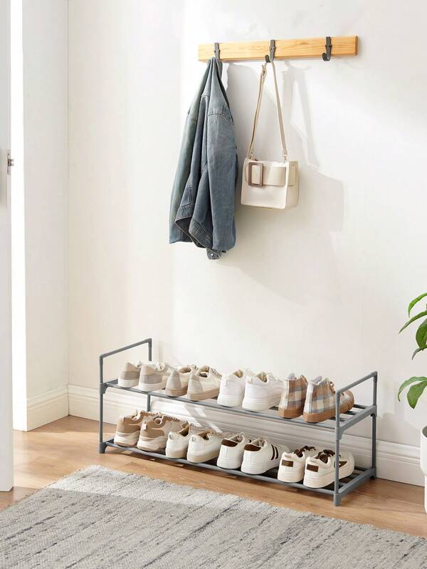 SONGMICS Scarpiera a 2 Ripiani, Scaffale Portascarpe, Organizzatore in Metallo, per 8/10 Paia di Scarpe, Impilabile, Corridoio, Soggiorno, Camera da Letto, 30 x 92 x 34 cm, Grigio
