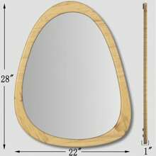 Asymmetrical Natural Wood Wall Frame Mirror,Irregular Mirror,Abstract Assymetrical Decorative Mirror,For Living Room Bedroom Bathroom Home Decor