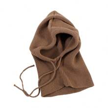 1個女人的冬季barakarakafa帽,時尚的保暖帽子圍巾組合設計,帶有耳瓣和頸部覆蓋,針織款式 - 咖啡棕 - 查看 5