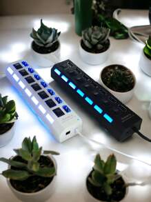 Barra Multicontactos Usb 7 Contactos Adaptador Hub Computadora Pc Memorias Etc - Conectividad Eficiente y Rápida para tu Espacio de Trabajo - Blanco - Ver 2