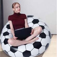 1 Pieza de sillon inflable sofa comodo y practico para descansar forma de balon de futbol - Blanco y Negro - Ver 4