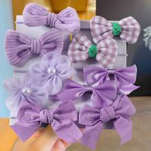 10 件裝可愛花朵蝴蝶結髮帶女孩甜美公主風格髮飾適合日常使用 - 彩色 - 查看 1