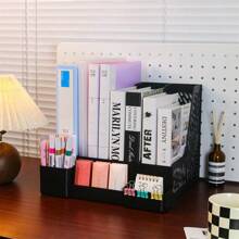 Desktop File Organizer Shelf Book Stand A4 Storage Box Folder Frame Document Storage Rack Archival Data Shelf File Column With Box For Office Desk - Black - View 1