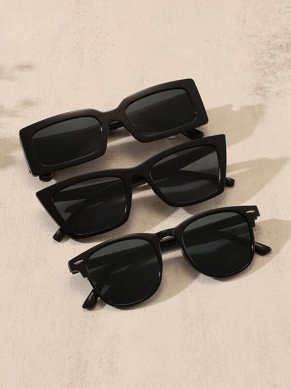 3pcs Retro Square Big Frame Sunglasses, Plastic Fashion Classic Style For Outdoor, Travel, Beach, UV Protection Shade Going Out Outfit Outdoor Beach Seaside Vacation And Gift For Family And Friends