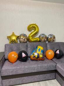 9 件裝建築拖拉機主題挖掘機充氣氣球卡車車輛橫幅嬰兒送禮會兒童男孩生日派對用品 - 橘色 - 查看 3