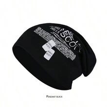 1頂男女適用的嘻哈針織帽子,搭配一堆毛絨球,適用於秋冬季節 - 字母黑色 - 查看 3