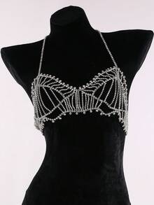 1入性感時尚鑽石三角泳衣胸鏈腰鏈 - 白色 - 查看 1