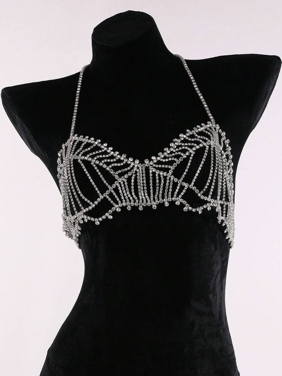 1入性感時尚鑽石三角泳衣胸鏈腰鏈 - 白色 - 查看 1