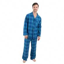 Famjams Mens Flannel Pajamas 2 Piece Christmas Pajama Set (Size Small-XXX-Large) - Kẻ sọc xanh/hải quân - Xem 2