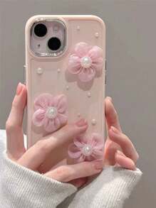 1 Ốp Điện Thoại Ren Hoa Trang Trí Ngọc Trai Tương Thích Với IPhone 15 14pro Max 13 12 Pro 11 Ốp 3D Chống Sốc, Màu Hồng Nhạt - Màu Hồng baby - Xem 1