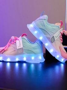 GUANGLAN USB 可充电 LED 发光鞋，网眼透气彩色闪光运动鞋，适合幼儿、男孩和女孩、儿童小号、中号、大号、休闲运动鞋、夜光、春秋、皮革系带街舞鞋 - 玫紅色 - 查看 2