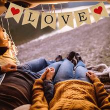 1入粗麻質感婚禮懸掛式旗幟,情人節裝飾,愛心旗幟,派對新娘求婚,訂婚,情人節,婚禮派對,裝飾道具,拉花love亞麻尾巴,愛情旗幟 - 棕色 - 查看 3