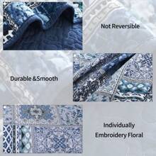Qucover Tagesdecke Patchwork 220x240cm, Blau Bettüberwurf für Doppelbett Vintage Stil, Gesteppte Sommerdecke mit Kissen Set, aus Baumwolle & Polyester, Shabby chic - Blau - Übersicht 5