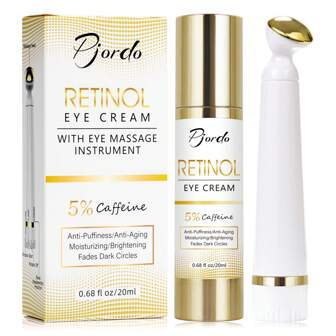Pjordo Retinol Eye Cream For Dark Circles Puffiness, Under Eye Cream Anti Aging Eye Cream Reduce Wrinkles & Fine Lines, 5% Caffeine Eye Cream With Eye Massage Wand, Christmas Gifts For Women