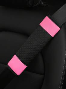 1pc Car Seat Belt Shoulder Pad Cover, Pu Leather Sport Inspired Design, Interior Accessory - Pink - View 1