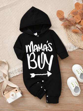 Baby Boy Letter Print Long Sleeve Jumpsuit, Autumn New Arrival