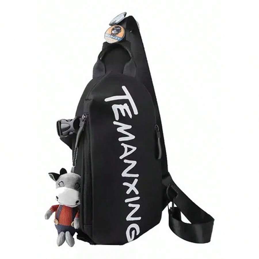 Mochila Hombre Dama Pecho Bolso Cruzada Bandolera Morral Tela Oxford Impermeable Escolares Multifunción Casual Moda Deportes Pareja Bolsa Para Móvil - Negro - Ver 1