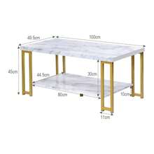 Coffee Table Marble Look, Living Room Table With 2 Shelves, Sofa Table With Metal Frame, Side Table Gold For Living Room & Office & Bedroom - White - View 2