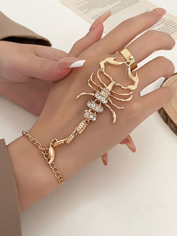 1 Pieza Brazalete para dedo con diseño exagerado de escorpión, dulce y cool para chica, juego de gemas estereoscópico de escorpión individual de moda