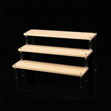 1個3層壓克力展示架,木製升高台,可用於展示櫥窗、工藝品市集、蛋糕攤位、甜點桌或展示珠寶等其他飾品製作展覽,亦可置放古龍化妝品 - 3層-30cm - 查看 1