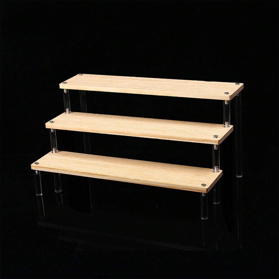 1個3層壓克力展示架,木製升高台,可用於展示櫥窗、工藝品市集、蛋糕攤位、甜點桌或展示珠寶等其他飾品製作展覽,亦可置放古龍化妝品 - 3層-30cm - 查看 1