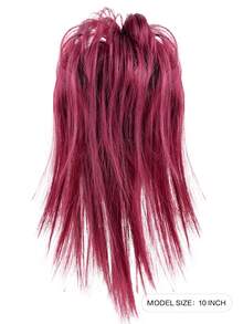 Messy Bun Hair Piece Claw Clip In Hair Buns Hair Piece For Women Straight Short High Ponytail Extension Tousled Updo Faux Hair Bun Scrunchies For Girls - Red - View 3