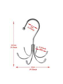 1pc Household Convenient Rotating Hook With 6 Claws Made Of Stainless Steel For Storage Of Clothes, Hats, Etc. - Silver - View 5