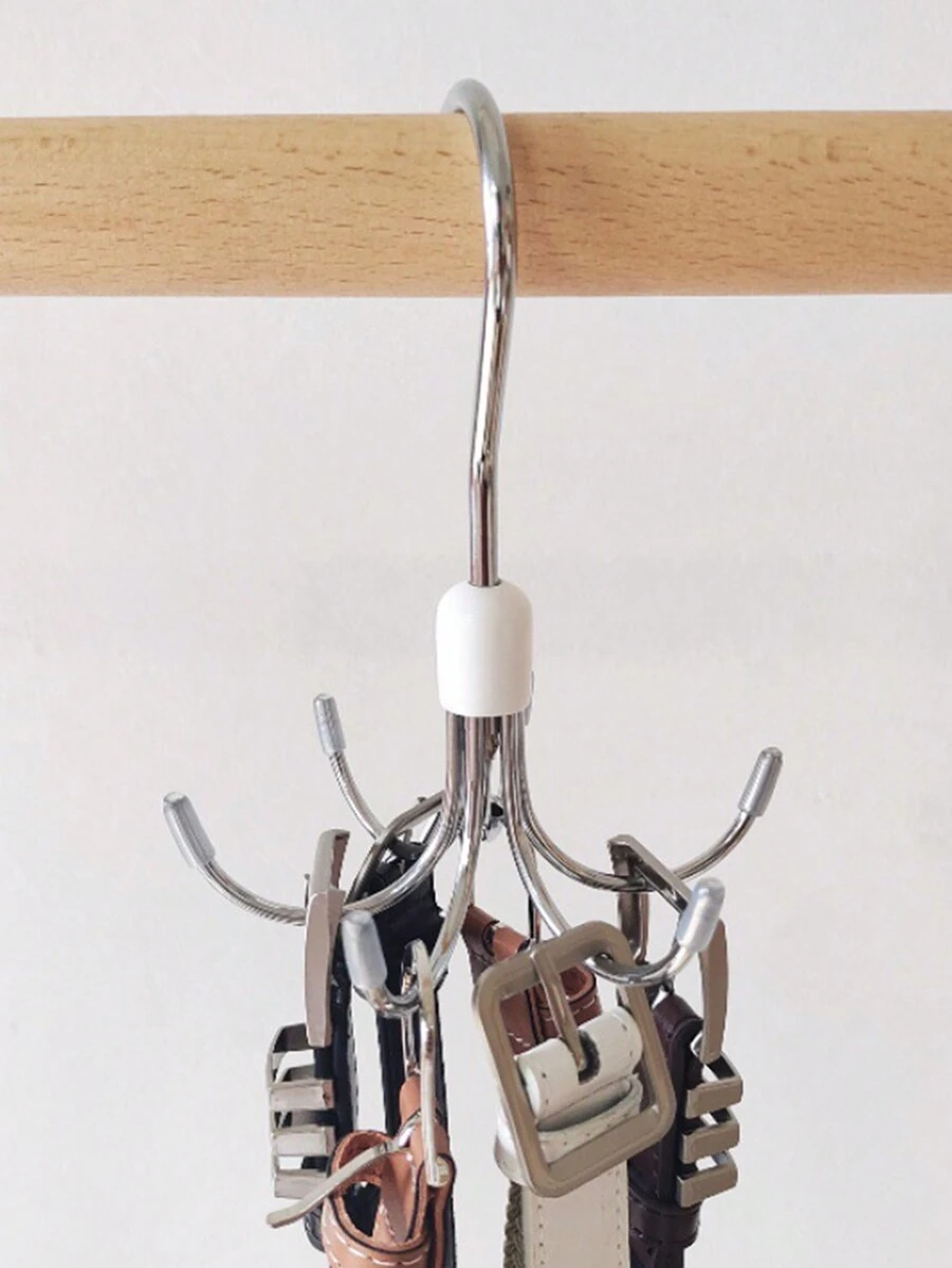 1pc Household Convenient Rotating Hook With 6 Claws Made Of Stainless Steel For Storage Of Clothes, Hats, Etc. - Silver - View 1