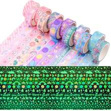 12捲和紙膠帶,夜光發光裝飾性遮蔽帶,美學金箔和紙膠帶貼紙,日式粉彩遮蔽帶手工藝品,適用於禮物包裝、相簿製作、計畫表等 - 彩色 - 查看 8