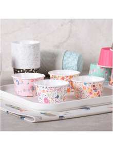 25個中型蛋糕紙杯帶蓋彩色印花防油巧克力蛋糕紙托盤捲邊鬆餅杯塗層紙杯托盤小蛋糕杯模具diy耐高溫烤箱烘焙工具 - 04 - 查看 3