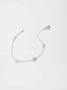 方晶鋯石字母裝飾銀手環 - 銀色 - 查看 5