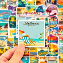 50張復古海灘貼紙夏季海灘個性塗鴉貼紙夏威夷海灘風景貼紙 - 彩色 - 查看 2