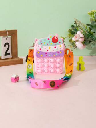 1 pieza Monedero con cremallera con forma de helado de silicona para niños, bolso bandolera, adecuado para uso al aire libre