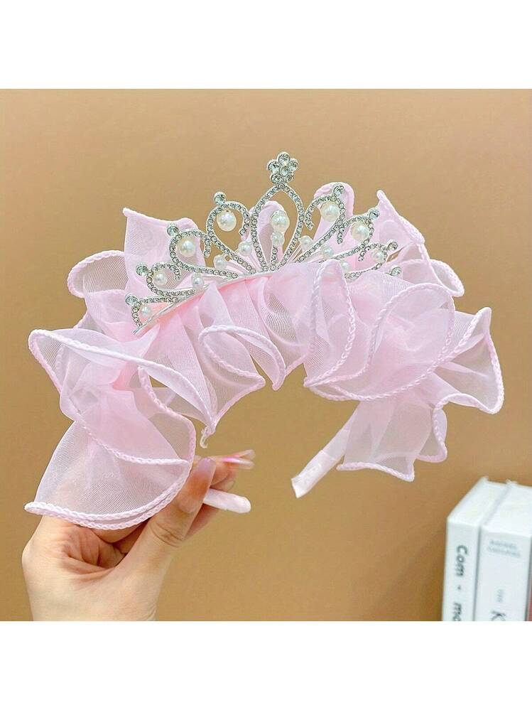 Set Fascia E Tiara Per Compleanno 7 Anni Ragazza, Corona Glitterata Rosa Per Festa Principessa, Accessori Per Bambini - 5