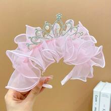 1 件兒童甜美蝴蝶結髮箍適合瀏海、短髮、公主皇冠頭帶髮飾適合生日派對 - 粉色 - 查看 7