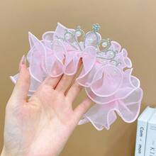 1 件兒童甜美蝴蝶結髮箍適合瀏海、短髮、公主皇冠頭帶髮飾適合生日派對 - 粉色 - 查看 10