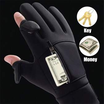 1pair Winter Windproof Waterproof Touch Screen Warm Gloves, For Outdoor Cycling, Fishing, Running, Skiing Halloween Accessories Winter Gloves