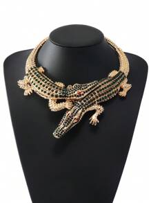 Collar Fresco Con Forma De Cocodrilo Todo-diamante-encrusted De Estilo Punk Exagerado De Moda Para Mujeres, Fiestas Casuales, Joyería Corta De Cadena De Clavícula - Estrella - Ver 1