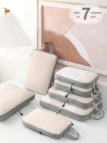 7入組旅行收納袋,壓縮袋,化妝品及衛浴用品收納袋,衣服及鞋子包裝短箱 - 米色 - 查看 1