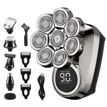 8 Head Men's Electric Shaver 6-In-1 Grooming Kit, USB Rechargeable Waterproof Razors For Bald Wet Dry Beard Trimmer Body Hair Cutting Clipper ( Gray) - Grey - View 1