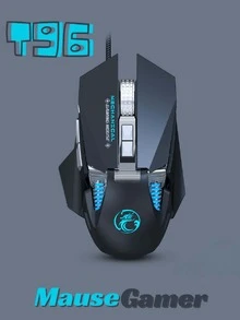 1 Pieza Mouse Gamer Alámbrico Profesional Original 7 Botones Ergonómico 1000/1600/2400/3200/4800/7200 DPI cable de fibra trenzado de alta velocidad de 6 pies y 3 mm y un conector USB  IMICE T-96 RGB - Negro - Ver 1