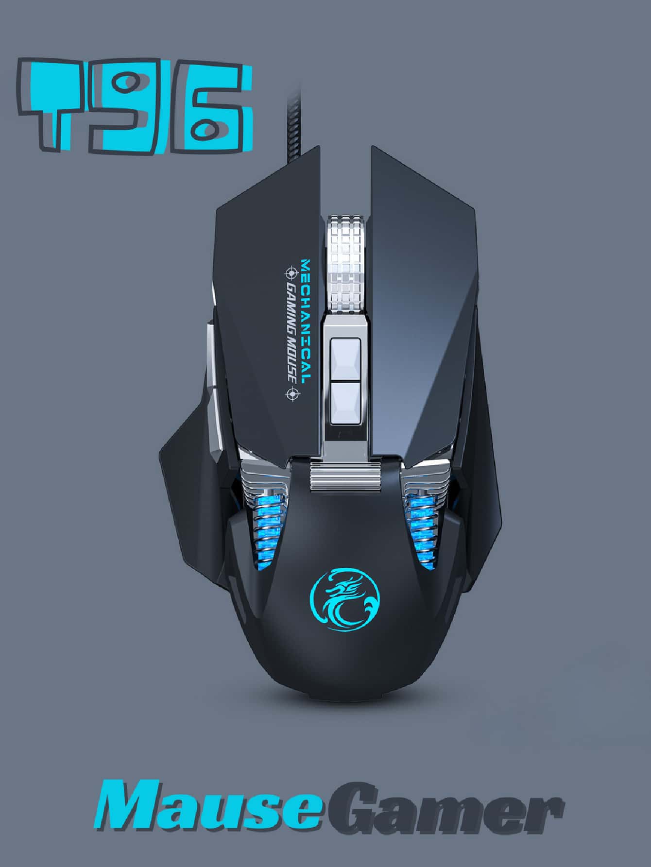 1 Pieza Mouse Gamer Alámbrico Profesional Original 7 Botones Ergonómico 1000/1600/2400/3200/4800/7200 DPI cable de fibra trenzado de alta velocidad de 6 pies y 3 mm y un conector USB IMICE T-96 RGB - Negro - Ver 1